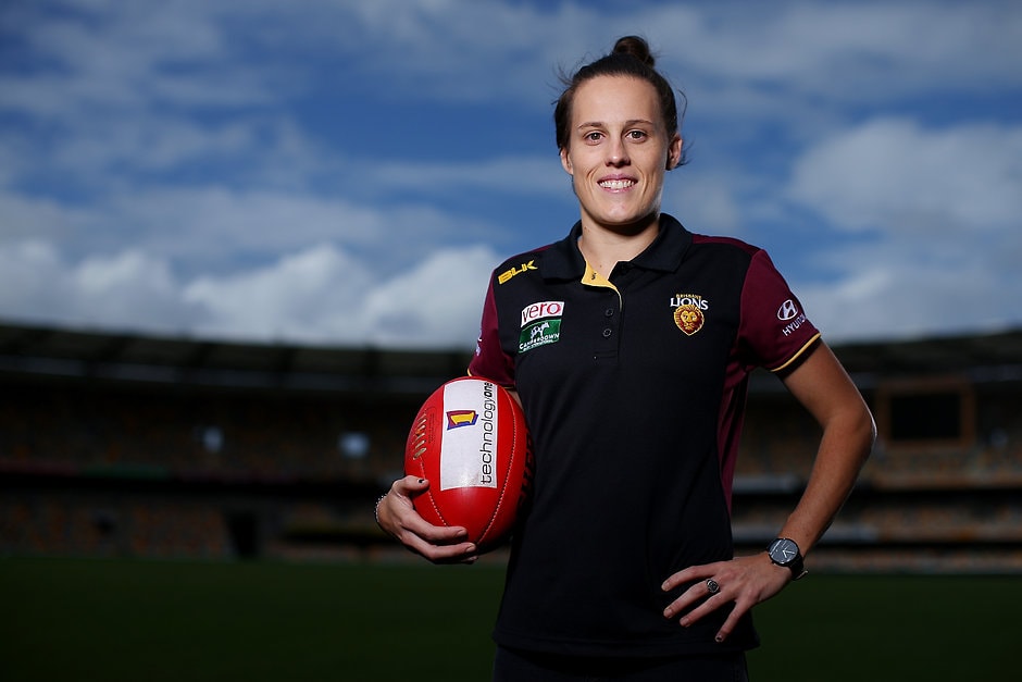 AFL 2016 Media - Brisbane Lions Portraits BRISBANE, AUSTRALIA - APRIL 14: Brisbane Lions Womens player Emma Zielke poses during a pportrait session at The Gabba on April 14, 2016 in Brisbane, Australia. (Photo by Chris Hyde/AFL Media/Getty Images)